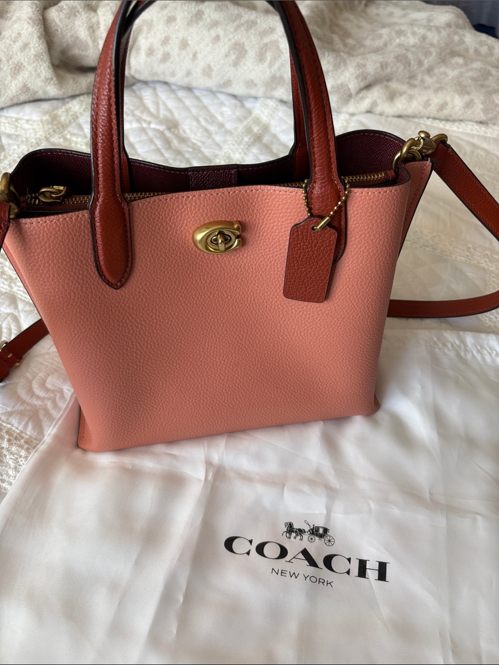 COACH Willow Colorblock Leather Tote 24 Shoulder Bag Crossbody Light Coral